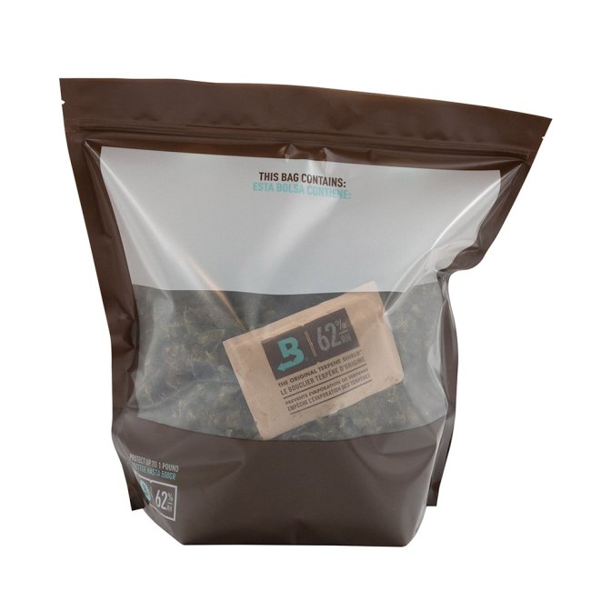 Boveda Fresh Bag befüllt mit Cannabis – aromadichte Lagerung mit Feuchtigkeitskontrolle