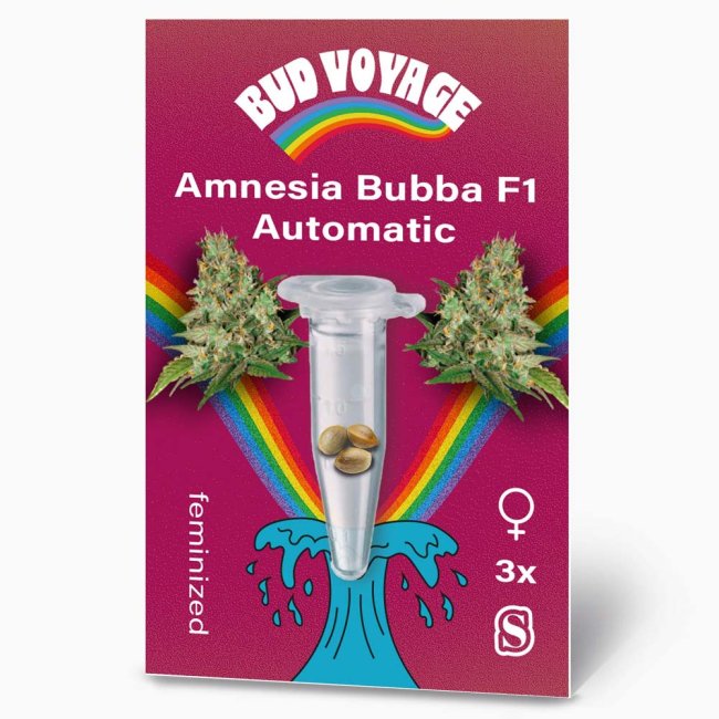 Bud Voyage Amnesia Bubba F1 Automatic Verpackungsvorderseite mit 3 Samen