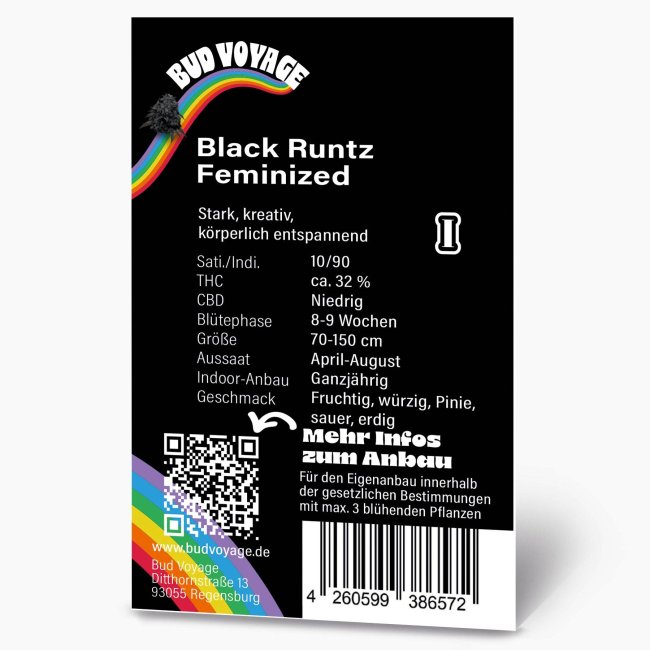 Preview: Bud Voyage Black Runtz Feminisiert Rückseite mit relevanten Informationen