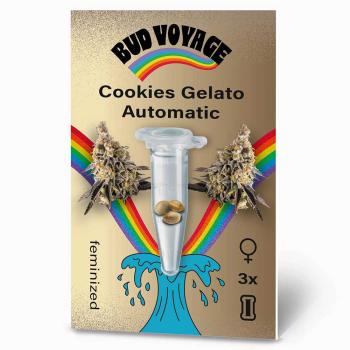Bud Voyage Cookies Gelato Automatic – Stilvolle Verpackung mit modernem Design und klarer Produktkennzeichnung.