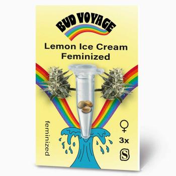 Bud Voyage Lemon Ice Cream Feminisiert – Stilvolle Verpackung mit modernem Design & klarer Produktkennzeichnung.