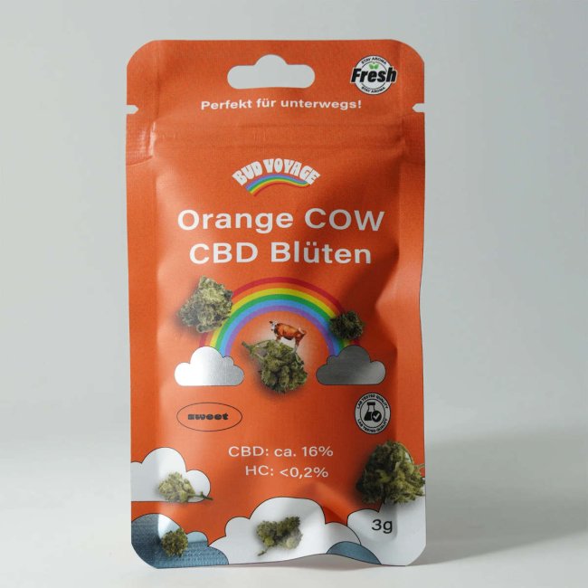 Bud Voyage Orange COW CBD-Blüten mit 16,33 % CBD und cremig-süßen Aroma
