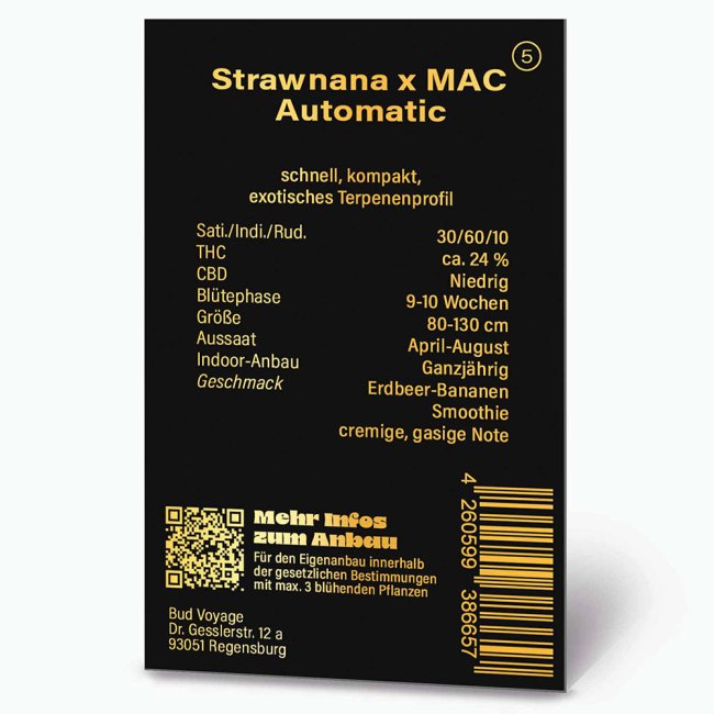 Bud Voyage PREMIUM US Strawnana x MAC Automatic Verpackungsrückseite mit relevanten Informationen