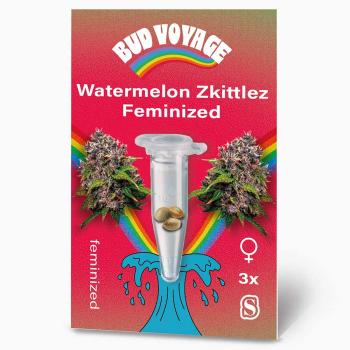 Bud Voyage Watermelon Zkittlez Feminisiert – Stilvolle Verpackung mit modernem Design und klarer Produktkennzeichnung.