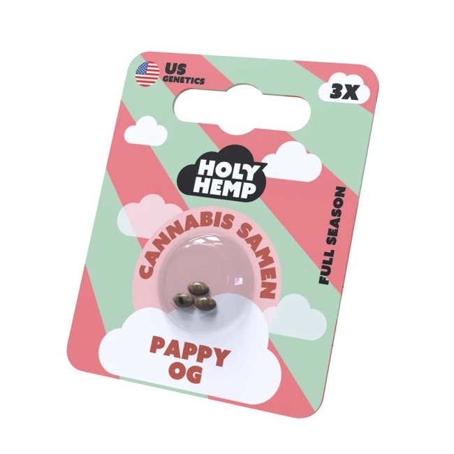 Holy Hemp Pappy OG – Verpackung Vorderseite mit Abbildung der Samen