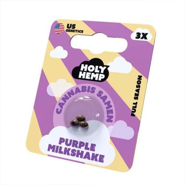 Holy Hemp Purple Milkshake – Verpackung Vorderseite mit Abbildung der Samen