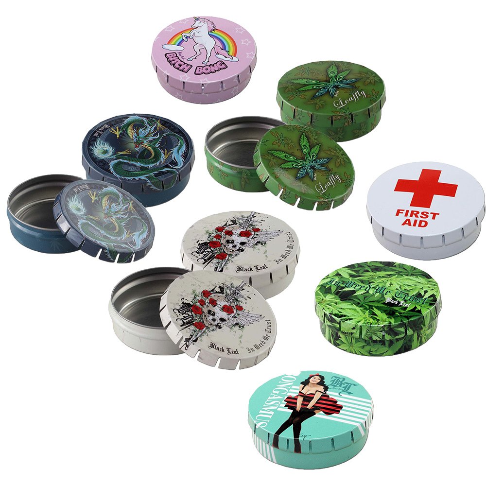 Clickclack Dose von Black Leaf aus Weißblech – verschiedene Desings, 55 mm Durchmesser