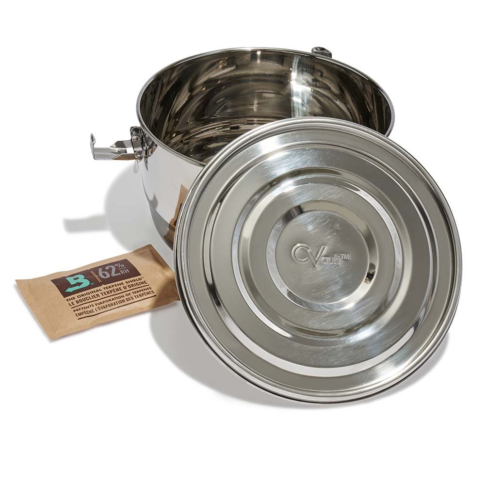 Boveda CVault 4 Liter aus Edelstahl mit 67g Boveda Humidor Pack zur optimalen Lagerung von Cannabisblüten – luftdicht, aromatreu und feuchtigkeitsreguliert