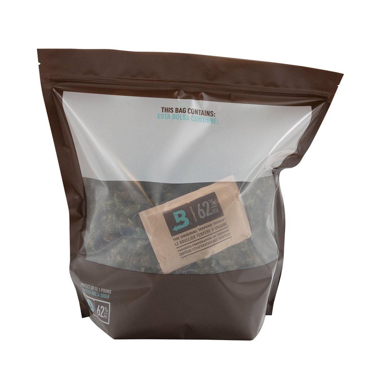 Boveda Fresh Bag befüllt mit Cannabis – aromadichte Lagerung mit Feuchtigkeitskontrolle