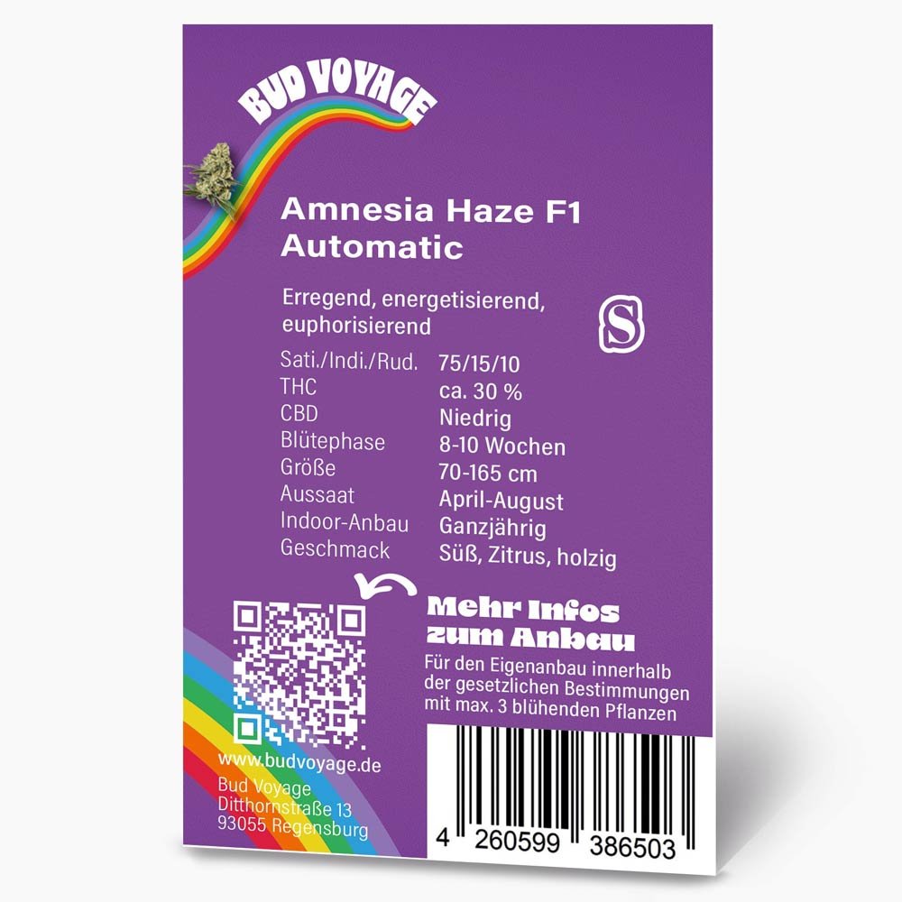 Bud Voyage Amnesia Haze F1 Automatic Verpackung Rückseite mit relevanten Informationen