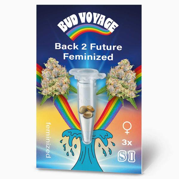 BudVoyage Back 2 Future Feminisiert – Hochwertige Verpackung mit modernem Design und klarer Produktkennzeichnung.