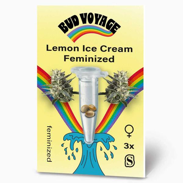 Bud Voyage Lemon Ice Cream Feminisiert – Stilvolle Verpackung mit modernem Design & klarer Produktkennzeichnung.