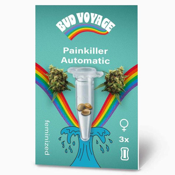Bud Voyage Painkiller CBD Automatic – Stilvolle Verpackung mit modernem Design und klarer Produktkennzeichnung.