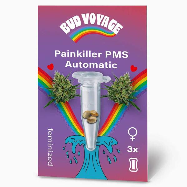 Bud Voyage PMS Painkiller CBD Automatic – Stilvolle Verpackung mit modernem Design und klarer Produktkennzeichnung.
