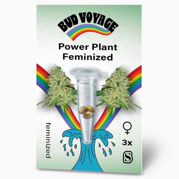 BudVoyage Power Plant Feminisiert – Stilvolle Verpackung mit modernem Design & klarer Produktkennzeichnung.