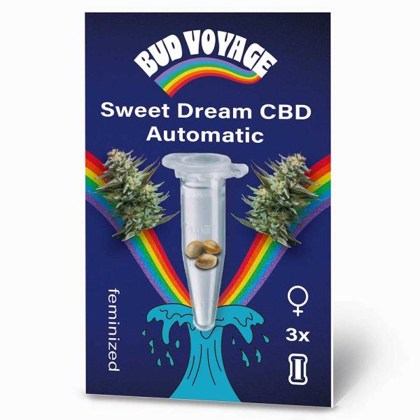 Bud Voyage Sweet Dream CBD Automatic – Stilvolle Verpackung mit modernem Design und klarer Produktkennzeichnung.