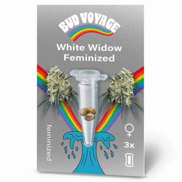 Bud Voyage White Widow Feminisiert – Stilvolle Verpackung mit modernem Design und klarer Produktkennzeichnung.