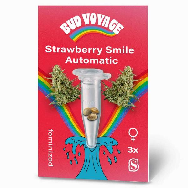 Vorderseite der Strawberry Smile Automatic von Bud Voyage in einem kräftig roten Design