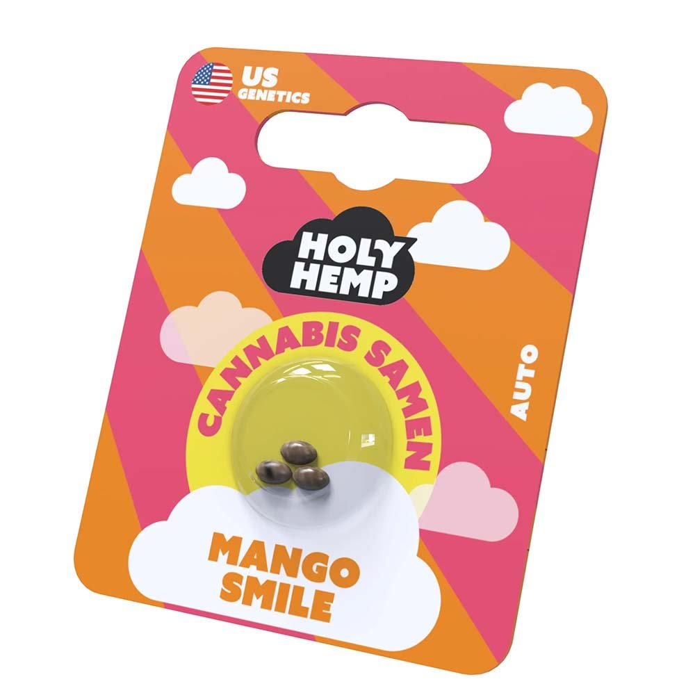 Holy Hemp Mango Smile Auto – Verpackung Vorderseite mit Abbildung der Samen