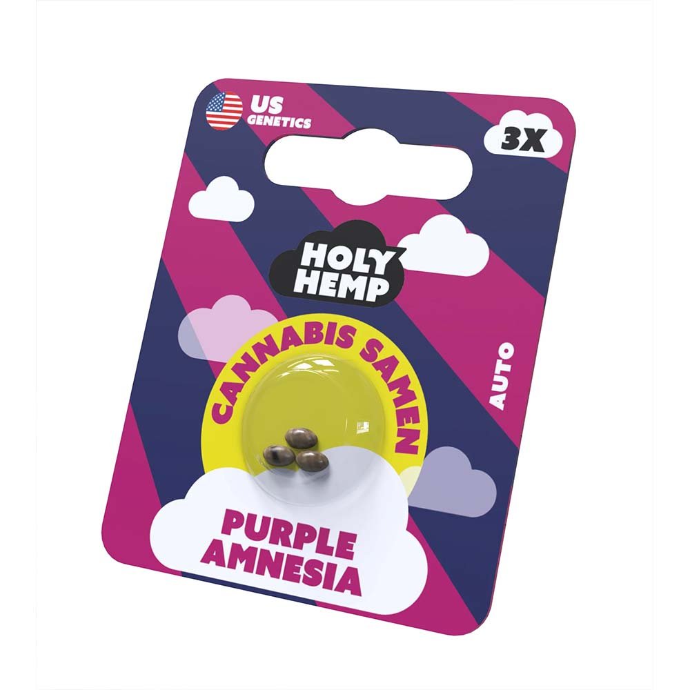 Holy Hemp Purple Amnesia Automatic – Verpackung Vorderseite mit Abbildung der Samen