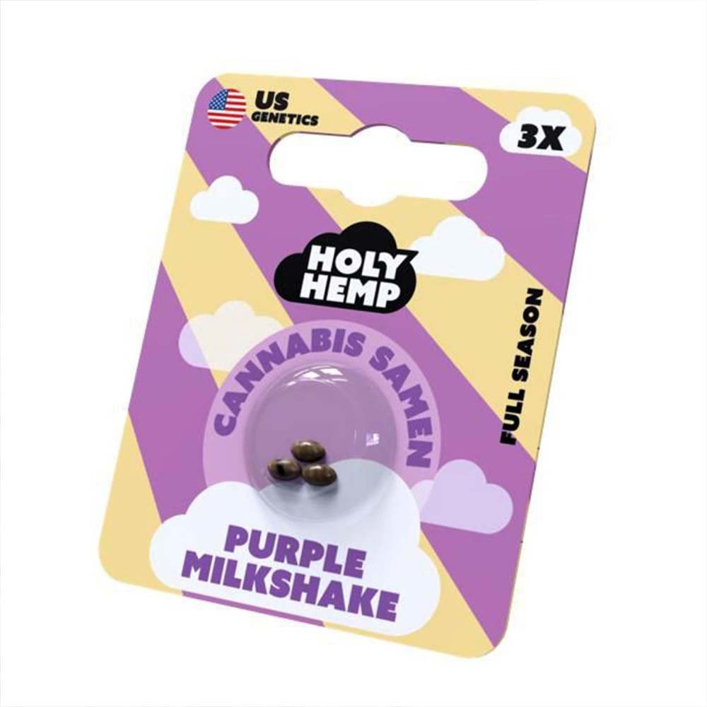 Holy Hemp Purple Milkshake – Verpackung Vorderseite mit Abbildung der Samen