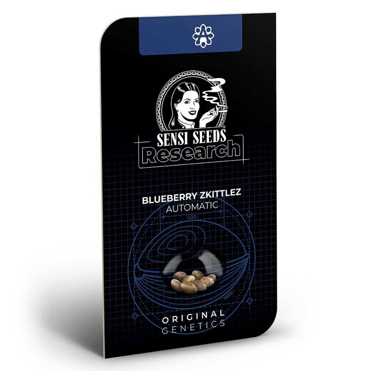 Vorderseite der Sense Seeds Blueberry Zkittlez Automatic Verpackung