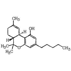 Strukturformel von Tetrahydrocannabinol, oder auch THC abgekürzt.